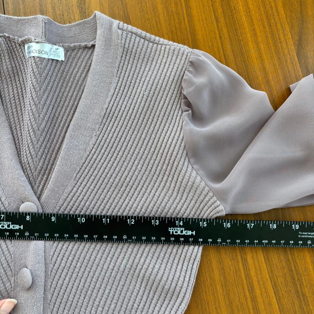 89th & Madison Lavender V Neck Cardigan Balloon Sheer Sleeves Peplum Flare Small - Picture 6 of 7